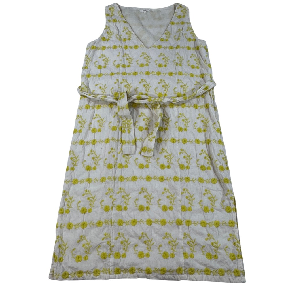 Tularosa Yellow Floral Embroidered Cotton Belted Midi Dress M Cottagecore Boho